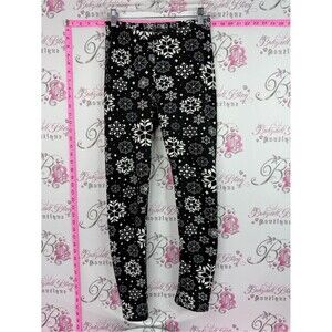 Just cozy leggings fleece lined Black Leggings with White Snowflake Print
